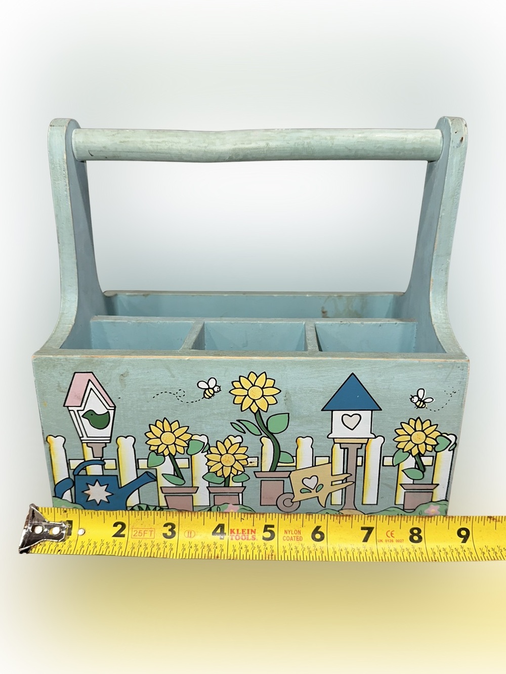 Vintage Wooden Caddy Carry All Garden Tools Utensil Holder Painted Bird Houses - Picture 7 of 8